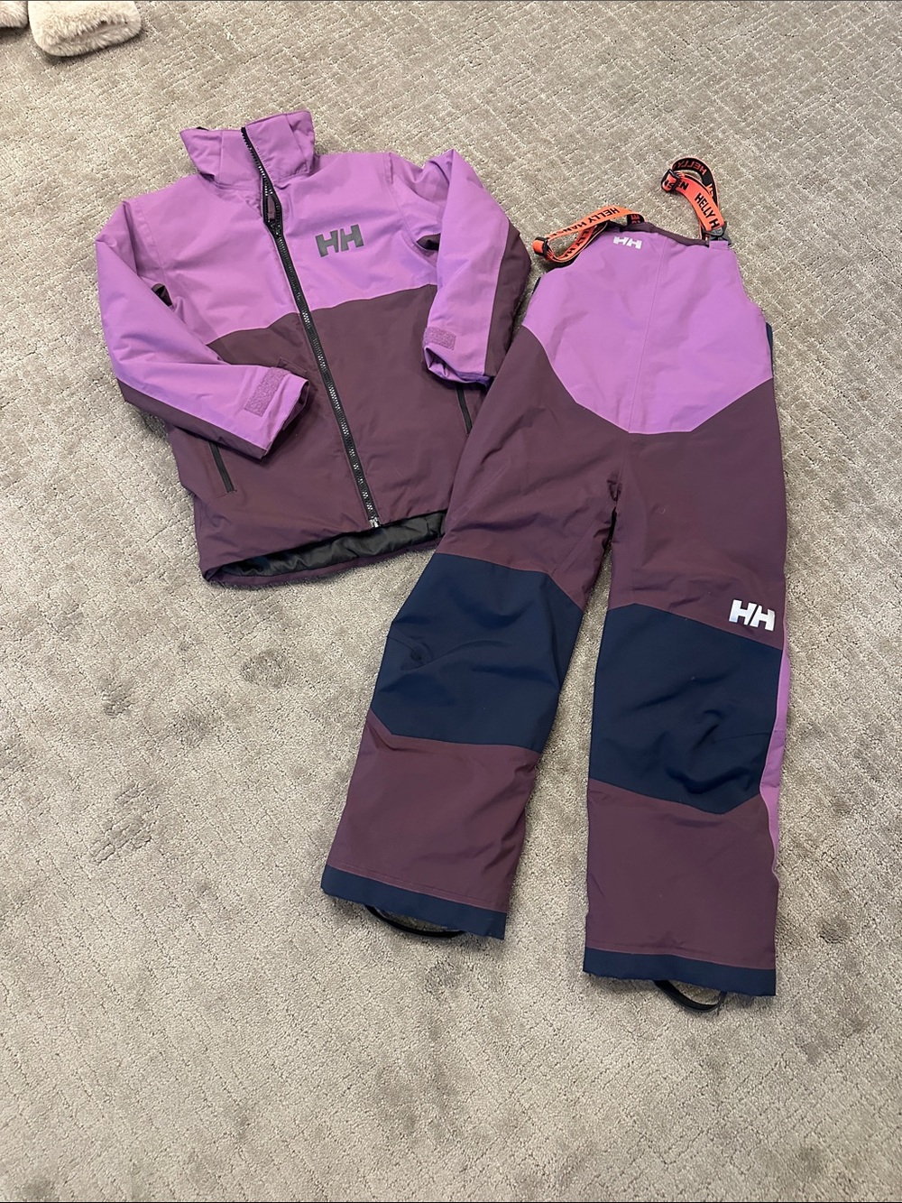 Helly Hansen Girls Two-Tone Lavender and Plum Ski Jacket with Bib Pants